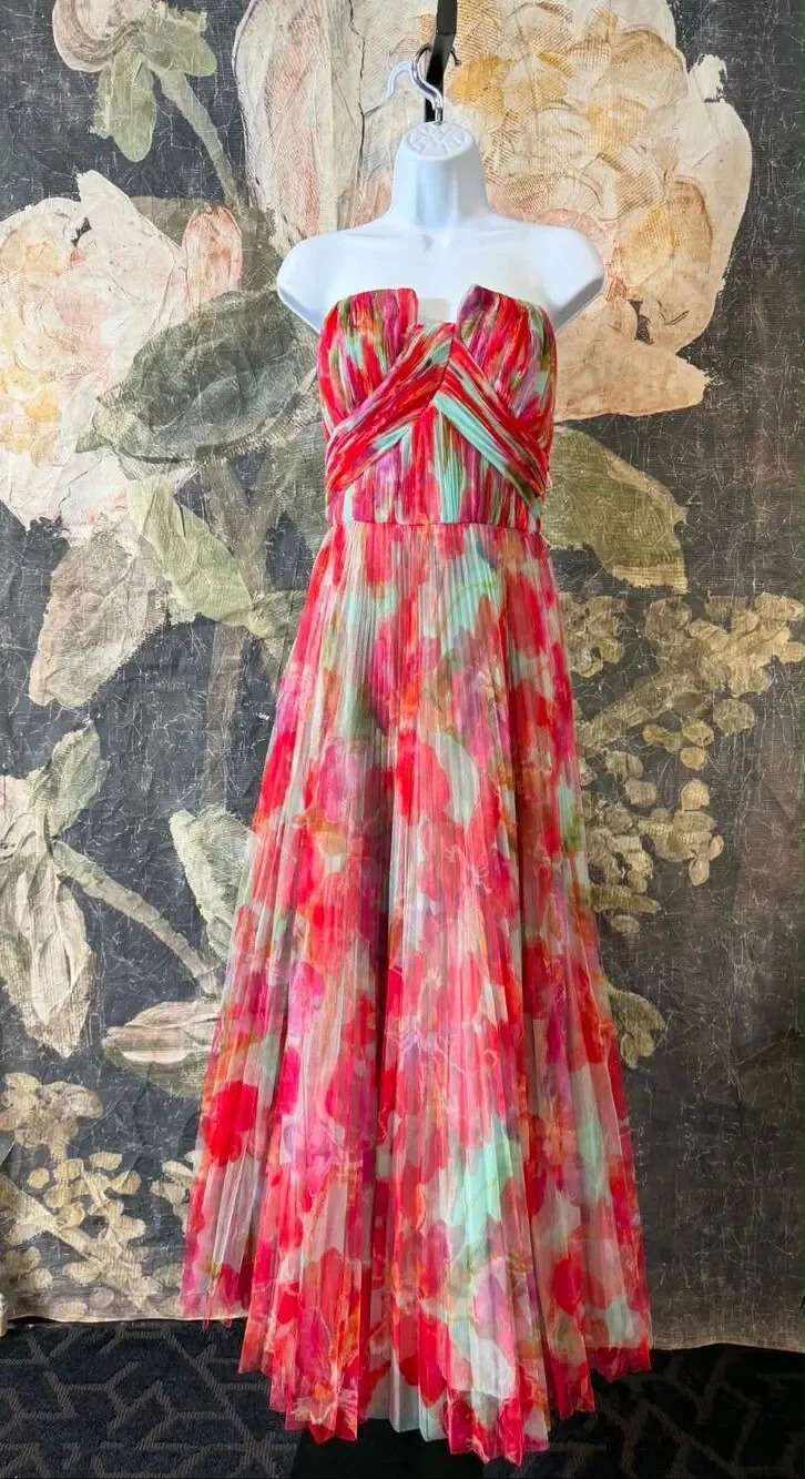 New Anthropologie Hutch Red Floral Pleated Midi Dress Size 16